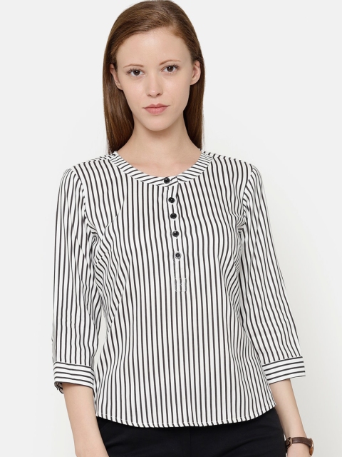 CINNAMON CLOSET White & Black Striped Pure Cotton Shirt Style Top