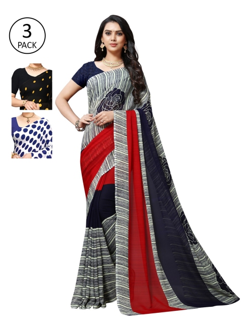 KALINI Pack Of 3 Multicoloured Poly Georgette Sarees, Multi