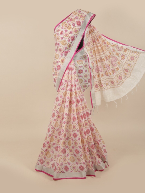 Pothys White & Pink Floral Saree