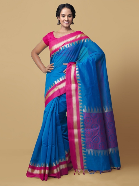 Unnati Silks Women Blue & Pink Bangalore Sico Saree