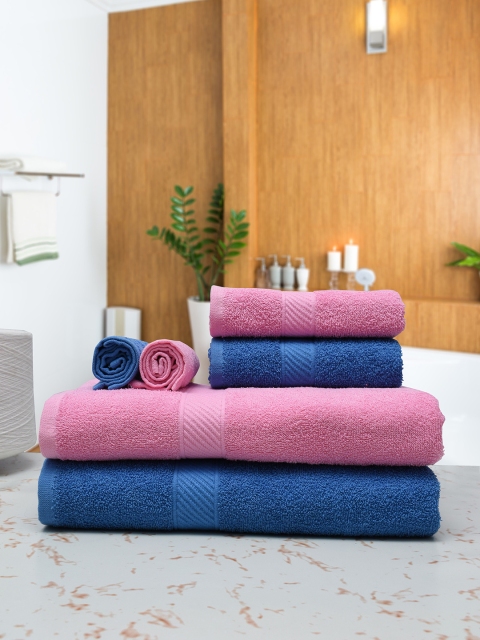 RANGOLI Pink & Blue Set Of 6 380 GSM Towels Set