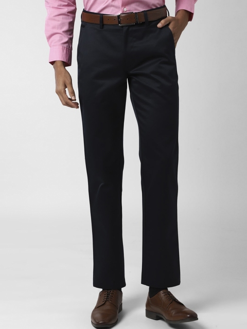 Peter England Men Solid Navy Blue Formal Trousers