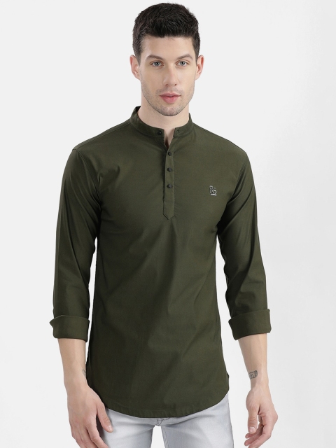 V2 Value & Variety Men Green Thread Work Kurta
