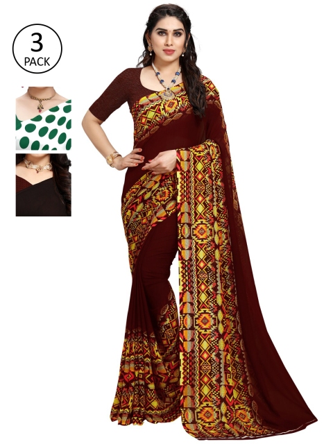 KALINI Pack Of 3 Maroon & Green Saree