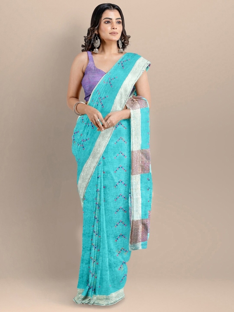 BharatSthali Turquoise Blue & Pink Ethnic Motifs Pure Linen Mangalagiri Handloom Saree
BharatSthali Turquoise Blue & Pink Ethnic Motifs Pure Linen Mangalagiri Handloom Saree