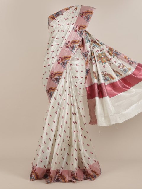 Pothys White & Pink Ethnic Motifs Saree