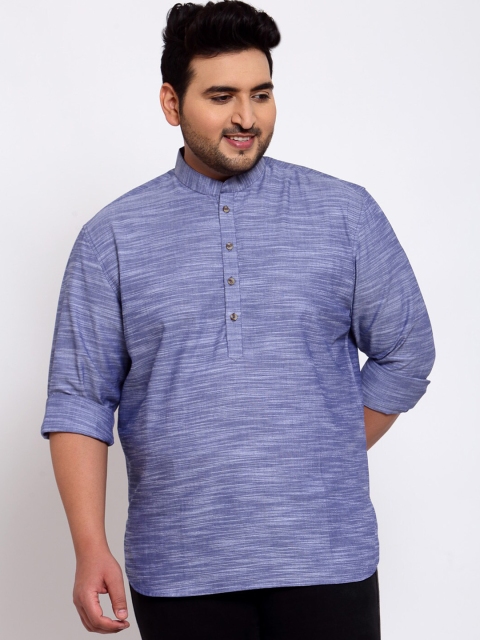 plusS Men Blue Thread Work Kurta