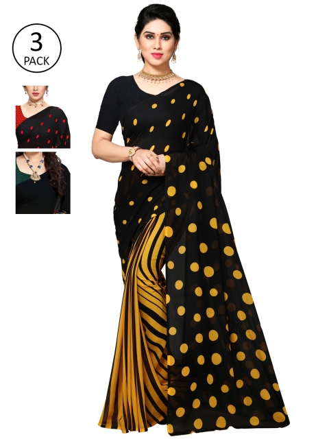 KALINI Women Pack of 3 Printed Poly Georgette Sarees, Red