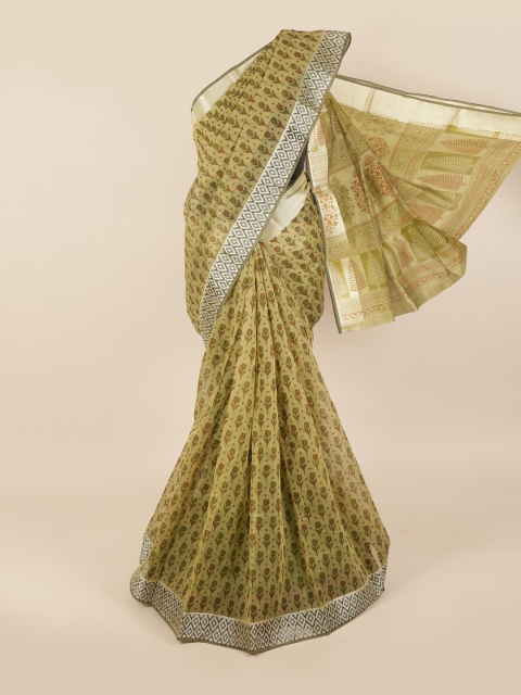 Pothys Green & Brown Floral Zari Saree