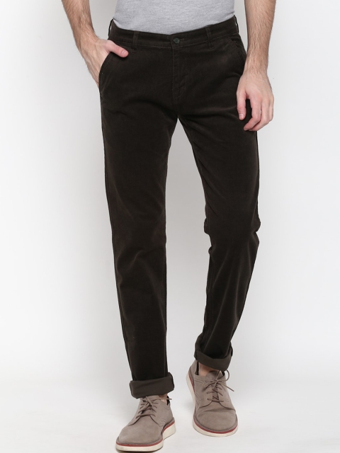 Cantabil Men Olive Straight Fit Regular Trousers