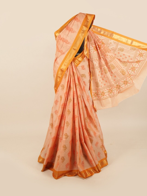 Pothys Orange & Green Floral Saree