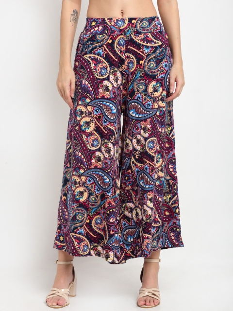 NEUDIS Women Black & Blue Paisley Printed Knitted Palazzos