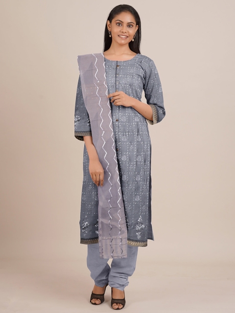 Pothys Grey Unstitched Dress Material