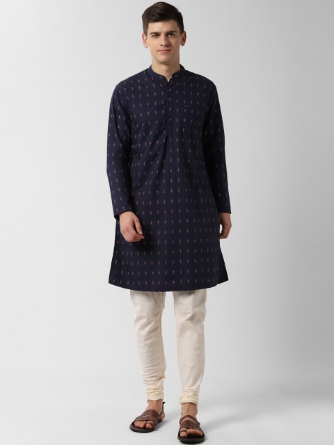 Peter England Men Navy Blue Printed Kurta