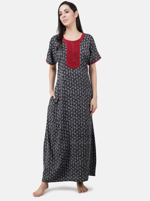 KOI SLEEPWEAR Black Embroidered Maxi Nightdress