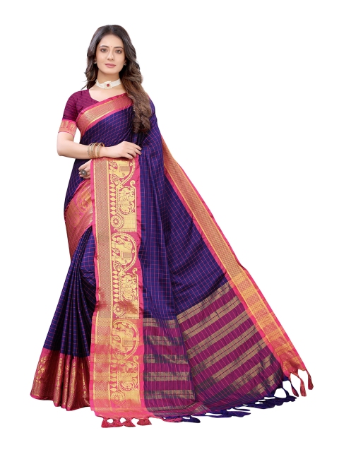 KALINI Navy Blue & Pink Ethnic Motifs Silk Blend Saree