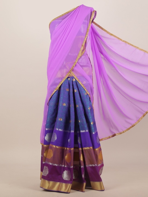 Pothys Blue & Lavender Woven Design Zari Half and Half Saree