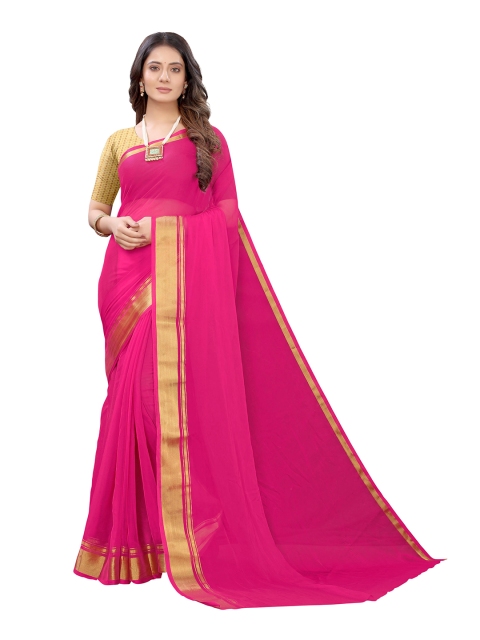 KALINI Magenta & Golden Zari Pure Chiffon Saree
