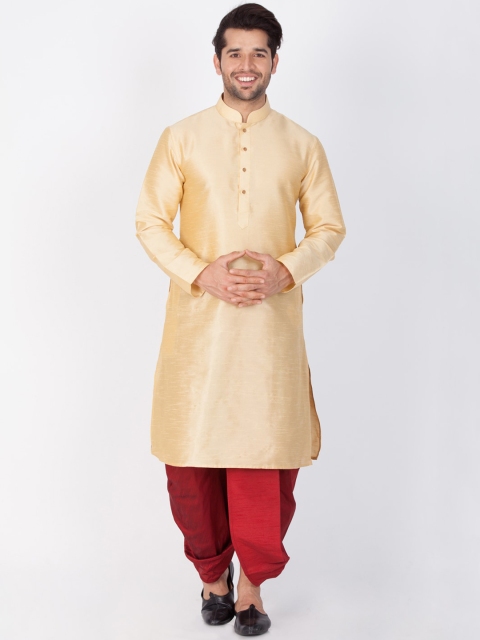 VASTRAMAY Men Gold & Maroon Kurta with Dhoti Pants