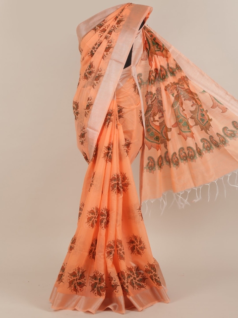 Pothys Orange & Green Floral Saree