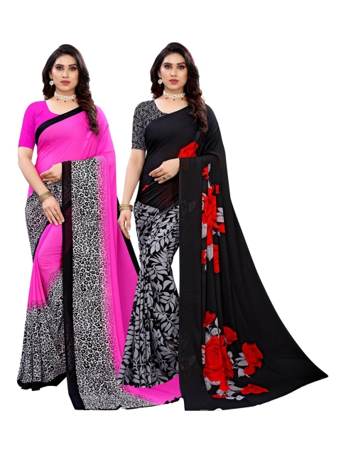 KALINI Women Pack Of 2 Printed Sarees, Black