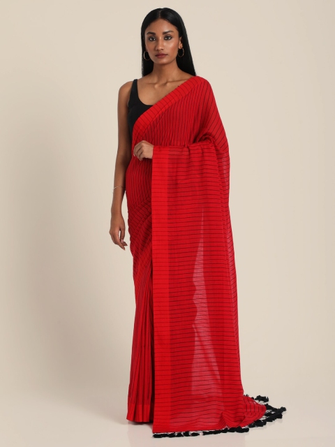 Suta Red & Black Striped Pure Cotton Saree