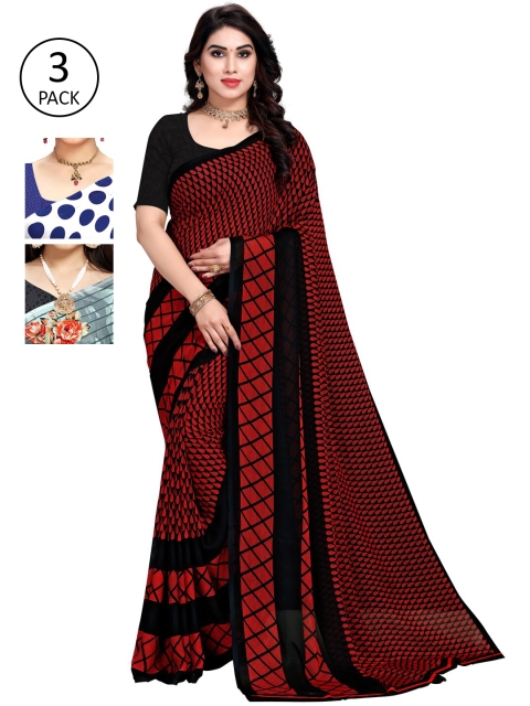 KALINI Multi Pack of 3 Printed Poly Georgette Saree