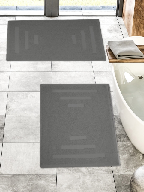 Trident Set Of 2 Grey Striped 1200 GSM Cotton Bath Mats