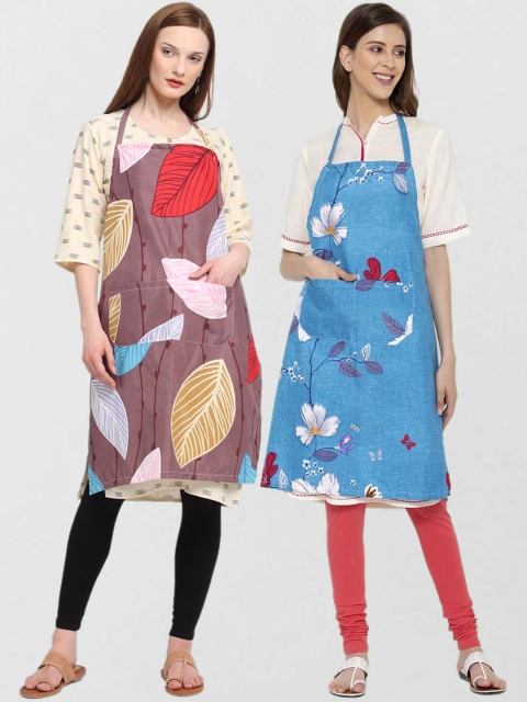 KLOTTHE Unisex Pack Of 2 Printed 210 TC Cotton Aprons, Purple