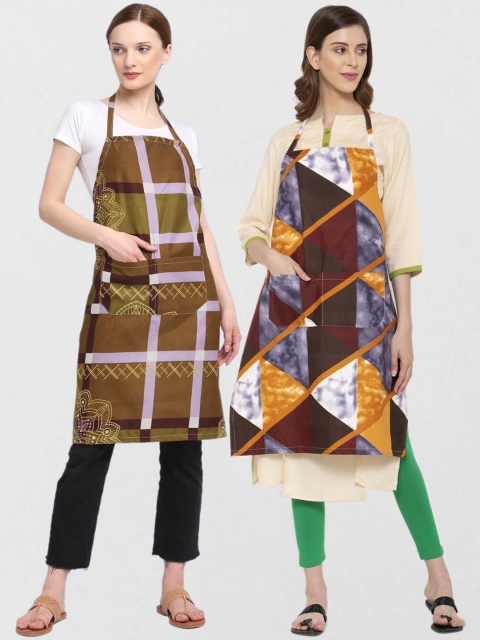 KLOTTHE Unisex Pack Of 2 Printed 210 TC Cotton Aprons, Olive
