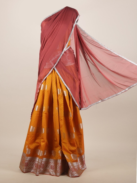 Pothys Brown & Mustard Floral Zari Saree