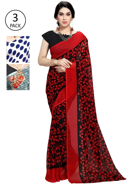 KALINI Blue & Red Pack of 3 Saree