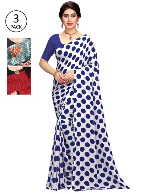 KALINI Pack Of 3 Blue & Red Saree