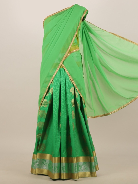 Pothys Green & Gold-Toned Ethnic Motifs Zari Saree