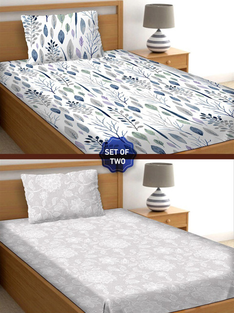 BELLA CASA White & Blue Floral 250 TC 2 Single Bedsheet with 2 Pillow Covers, Off white
BELLA CASA White & Blue Floral 250 TC 2 Single Bedsheet with 2 Pillow Covers, Off white