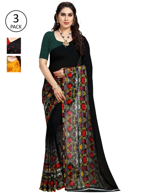 KALINI Multicoloured Set of 3 Poly Georgette Saree, Multi