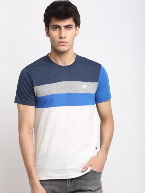 Club York Men White & Blue Colourblocked T-shirt