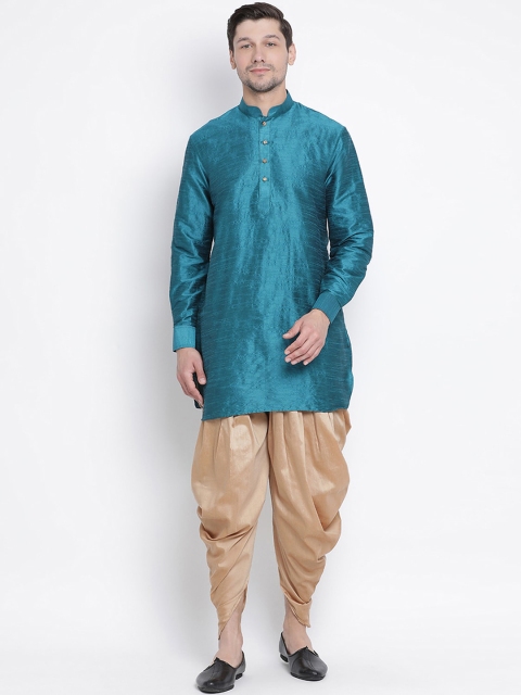 VASTRAMAY Men Turquoise Blue & Beige Kurta with Dhoti Pants