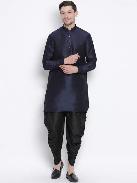 VASTRAMAY Men Navy Blue Kurta with Dhoti Pants