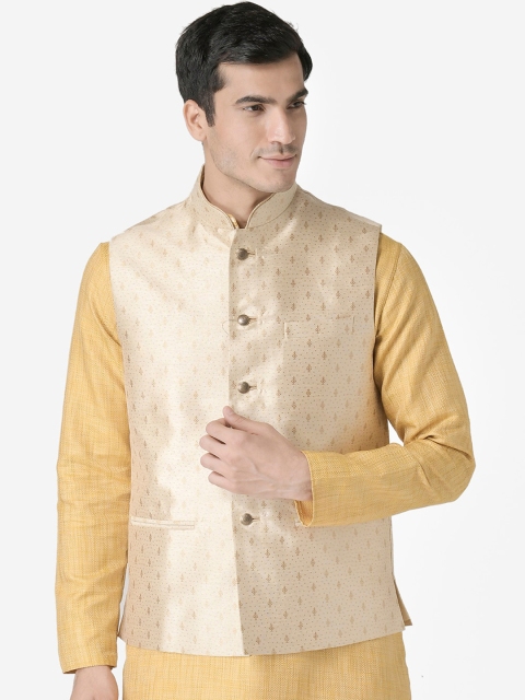 TABARD Men Cream-Coloured Printed Nehru Jacket