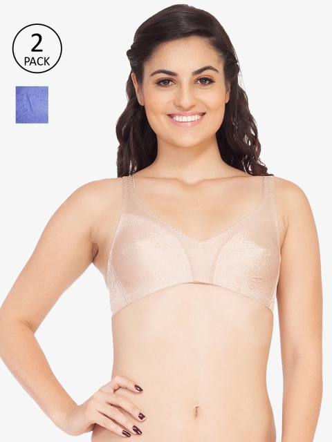 Soie Pack of 2 Blue & Cream-Coloured Floral Everyday Bra Full Coverage