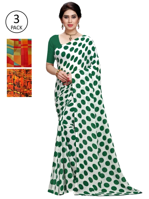 KALINI Red & Maroon Pack of 3 Printed Saree