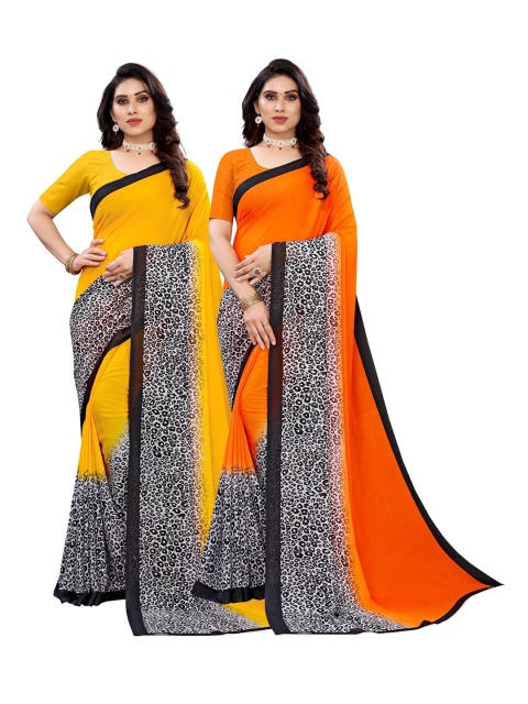 KALINI Women Pack Of 2 Printed Sarees, Orange