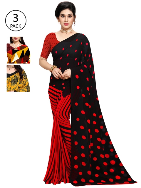 KALINI Pack of 3 Printed Poly Georgette Saree, Multi