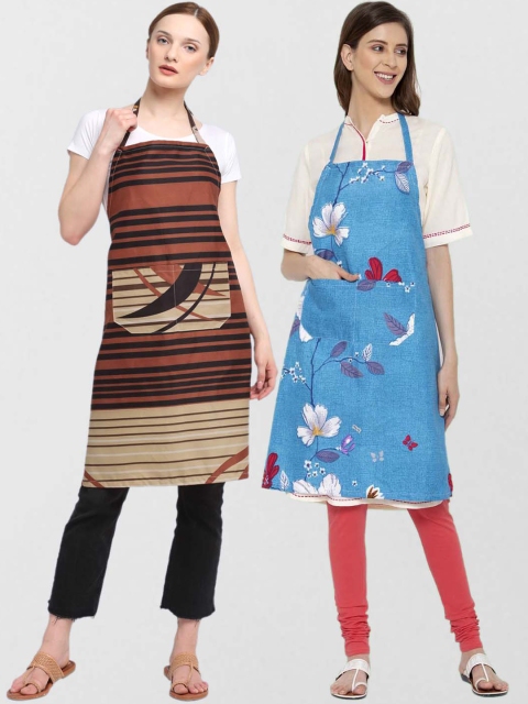 KLOTTHE Unisex Pack Of 2 Printed 210 TC Cotton Aprons, Brown