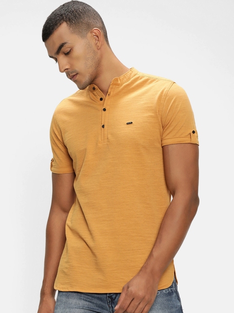 V2 Value & Variety Men Mustard Yellow Mandarin Collar Kurta