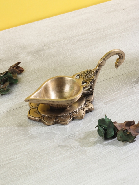 Aapno Rajasthan Brown Brass Oil Lamp with Plate