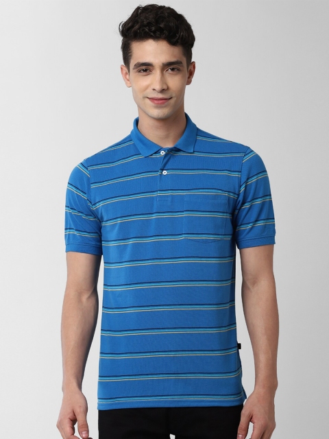 Peter England Casuals Men Blue Striped Polo Collar T-shirt