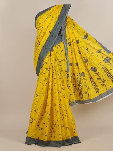 Pothys Yellow & Green Floral Saree