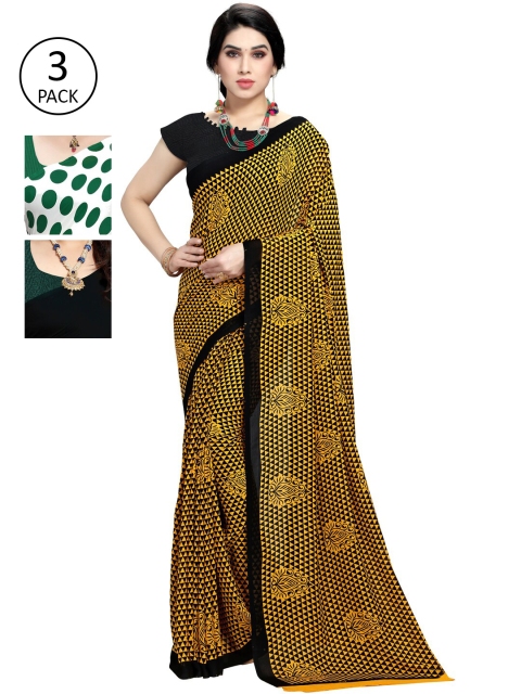 KALINI Pack Of 3 White & Yellow Saree